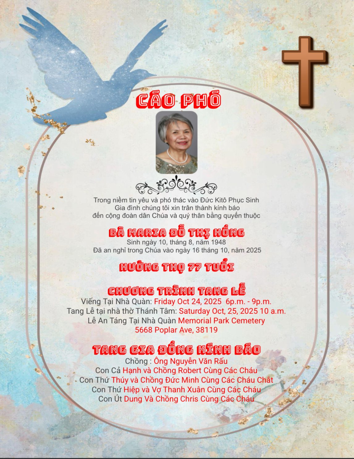 Cáo phó – Bà Maria Đỗ Thị Hồng