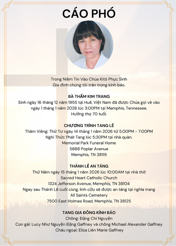 Cáo phó – Bà Thẩm Kim Trang