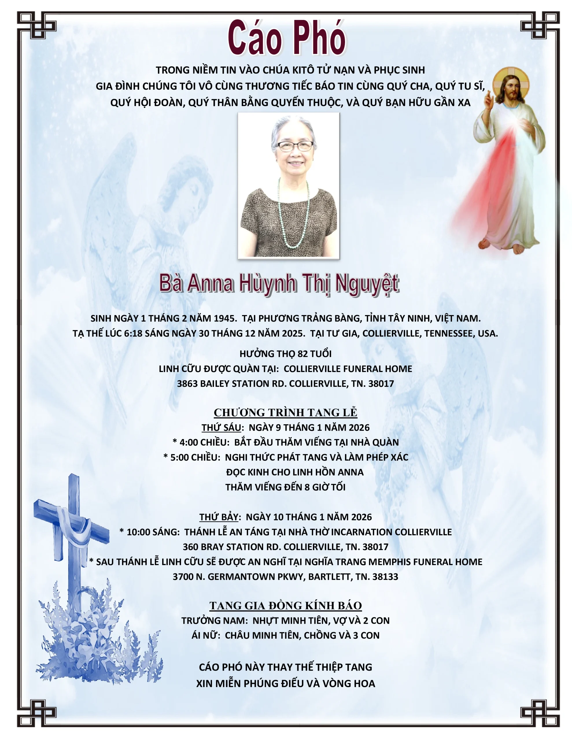 Cáo phó – Bà Anna Huỳnh Thị Nguyệt